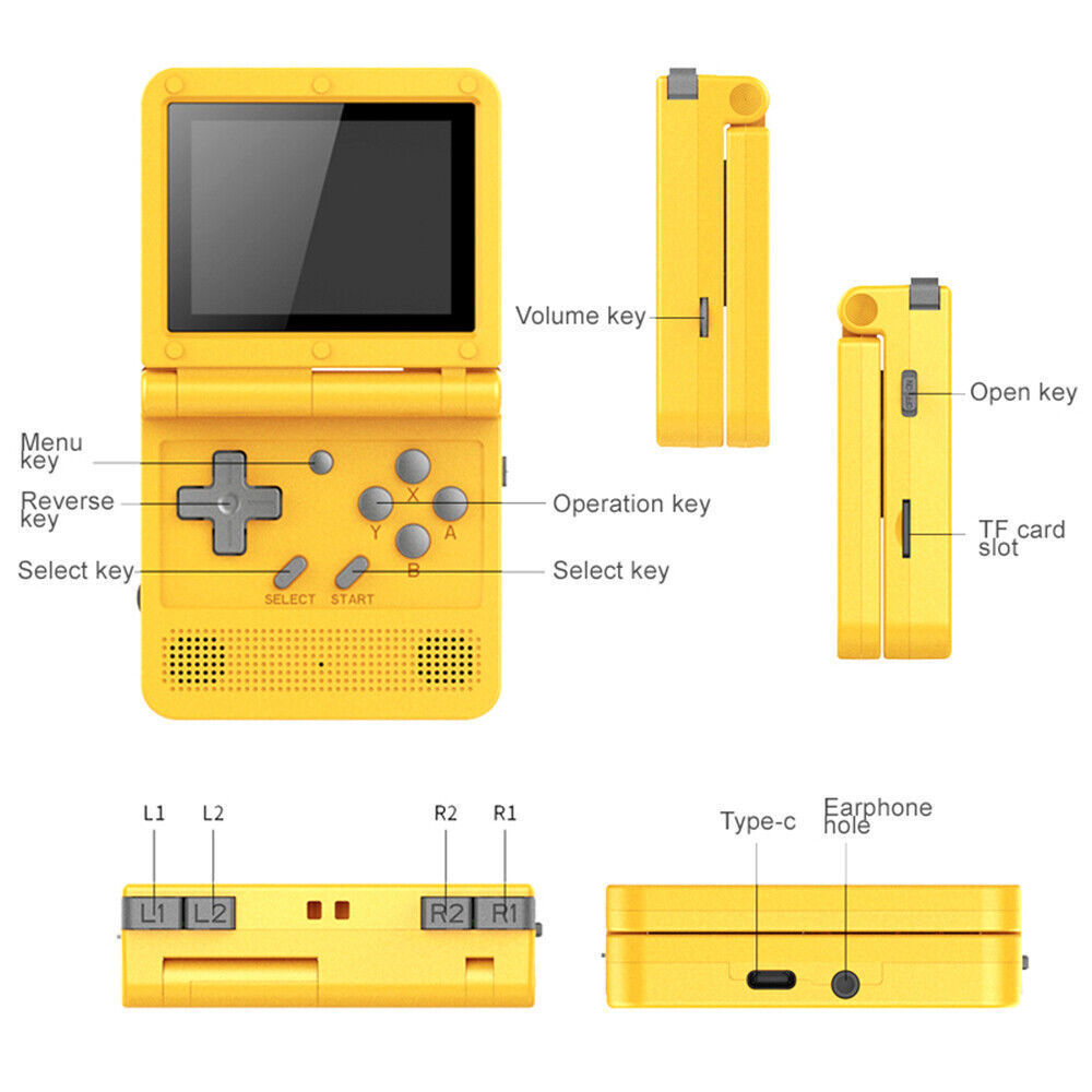 YoimJoyFun V90 3" 16/64GB Retro Flip Handheld Game Console Portable Pocket Gameboy