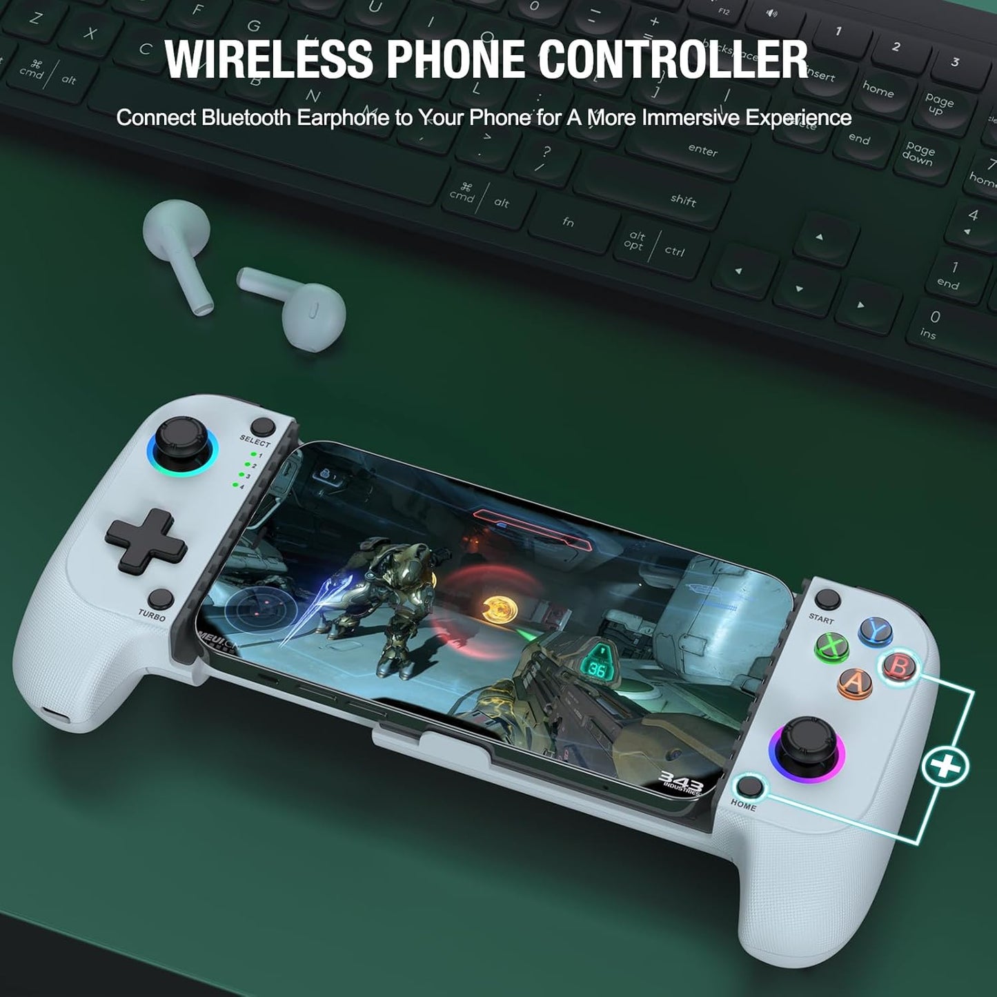 Mobile Gaming Controller for Iphone/Android with Case Support, Wireless Phone Controller with Hall Effect Joysticks, RGB -Play Call of Duty, Genshin Impact, Minecraft, Roblox, Steam Link, Xbox Cloud