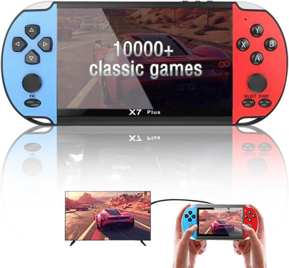 Handheld Game Console X7 Plus- Rechargeable Retro Game Player with 10000+ Classic Games 8G TF Card, 5.1'' Screen Support TV Connection