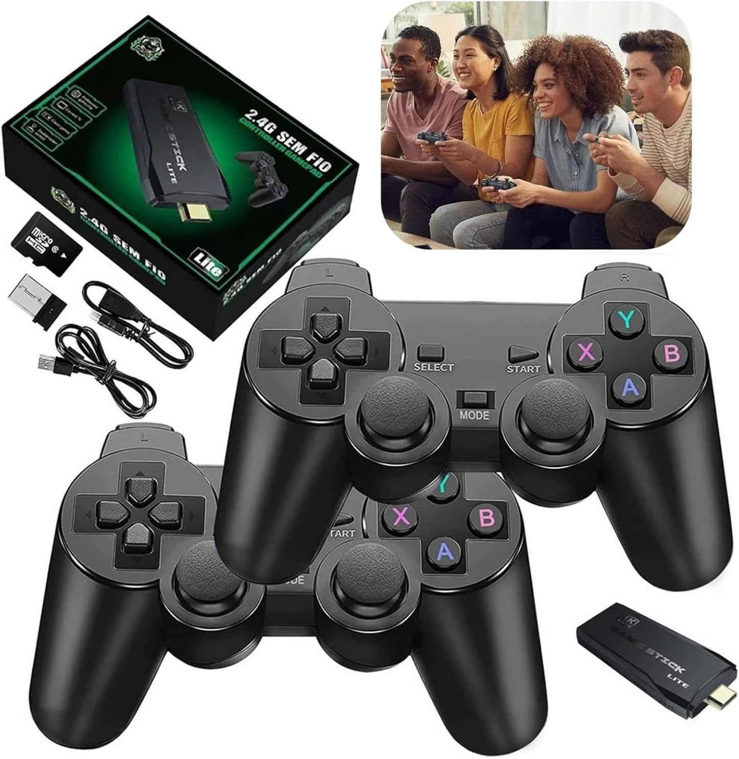 YoimJoyFun Wireless Retro Game Console, M8 Nostalgia Game Stick, Plug and Play Video Game Stick Built in 20000+ Games, 4K HDMI Output, 2.4g Wireless Controllers, 9 Classic Emulators