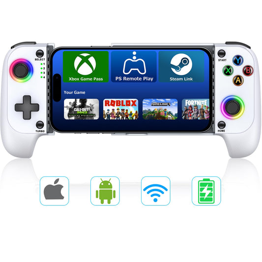 Mobile Gaming Controller for Iphone/Android with Case Support, Wireless Phone Controller with Hall Effect Joysticks, RGB -Play Call of Duty, Genshin Impact, Minecraft, Roblox, Steam Link, Xbox Cloud