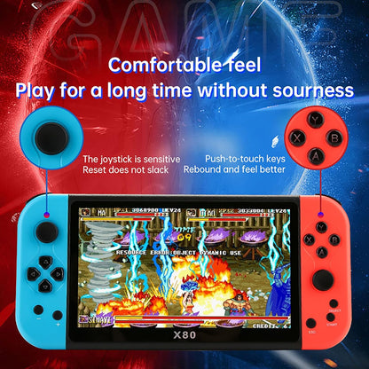 New X80 7 inch Handheld Game Console with HD Output, Built-in Games, Support for TV Playing Games, Support for User-Added Games in Relevant Formats, Children's Gifts (Blue-Red).