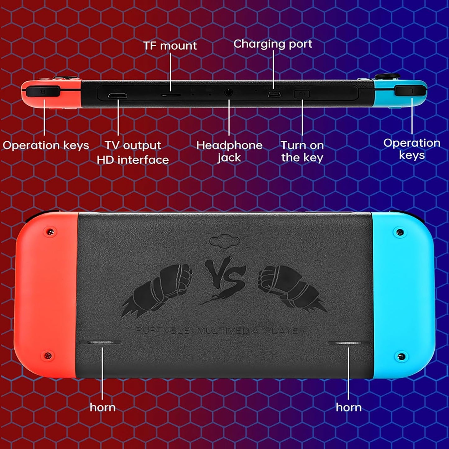 New X80 7 inch Handheld Game Console with HD Output, Built-in Games, Support for TV Playing Games, Support for User-Added Games in Relevant Formats, Children's Gifts (Blue-Red).